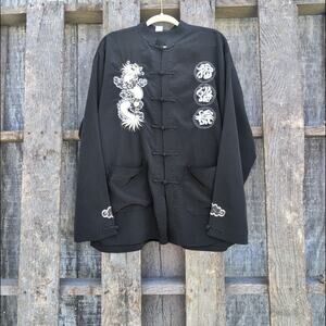 Vtg Nehru Collar 100% Silk Frog Enclosure Embroidered Dragon Jacket Women's 2XL